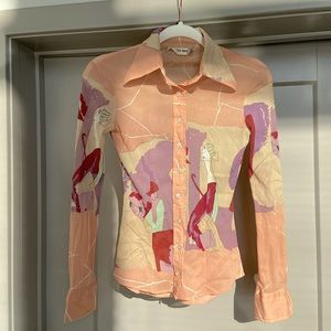 VINTAGE 70s Wayne Rogers Art Deco Gauzy Blouse